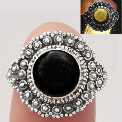 Natural Tektite Cab - Greek Ring size-7 R-1124 SDR245903