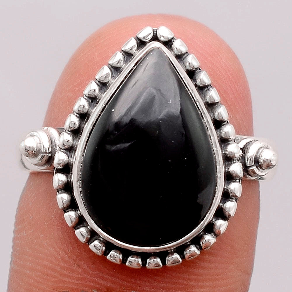 Natural Tektite Cab - Greek Ring size-8.5 R-1071 SDR246209