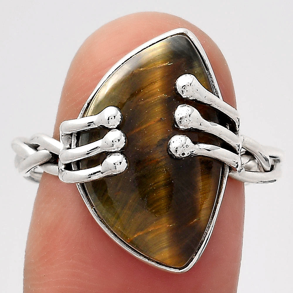Natural Blue Tiger Eye Ring size-9 R-1553 SDR246424