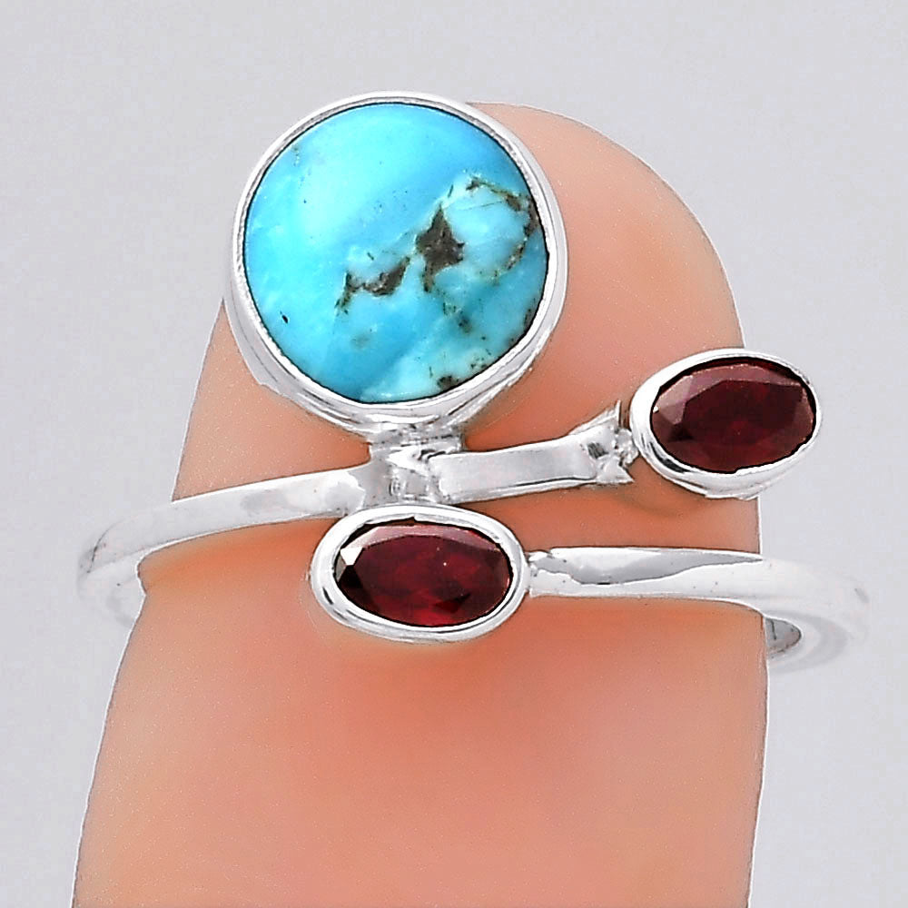 Natural Turquoise Morenci Mine and Garnet Ring size-6.5 R-1237 SDR246499