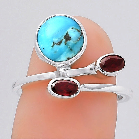 Natural Turquoise Morenci Mine and Garnet Ring size-6.5 R-1237 SDR246499