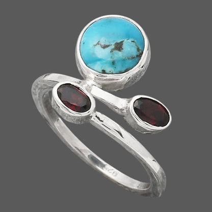 Natural Turquoise Morenci Mine and Garnet Ring size-6.5 R-1237 SDR246499