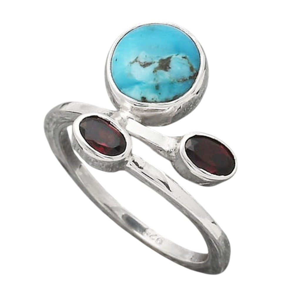 Natural Turquoise Morenci Mine and Garnet Ring size-6.5 R-1237 SDR246499