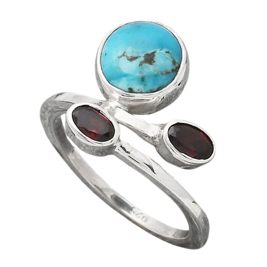 Natural Turquoise Morenci Mine and Garnet Ring size-6.5 R-1237 SDR246499