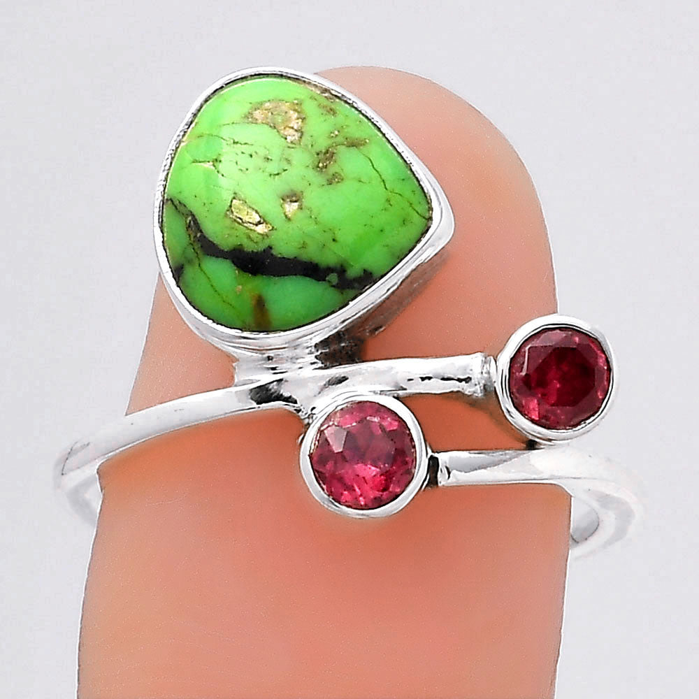 Green Matrix Turquoise and Garnet Ring size-7.5 R-1237 SDR246500
