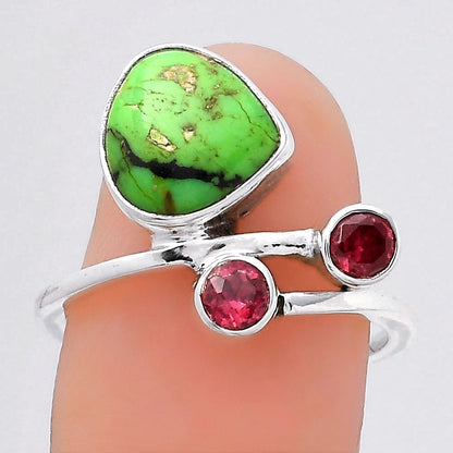Green Matrix Turquoise and Garnet Ring size-7.5 R-1237 SDR246500