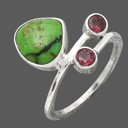 Green Matrix Turquoise and Garnet Ring size-7.5 R-1237 SDR246500