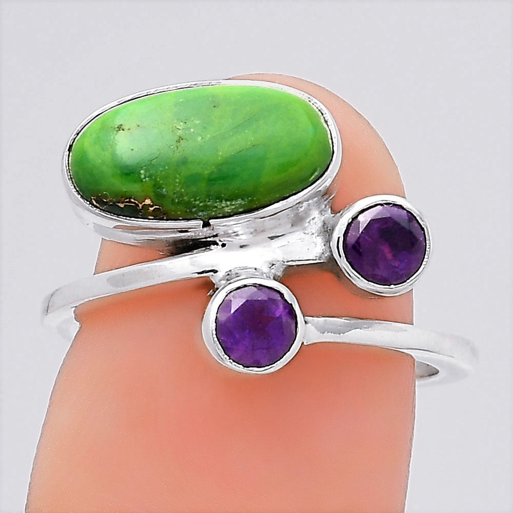 Copper Green Turquoise and Amethyst Ring size-6.5 R-1237 SDR246501