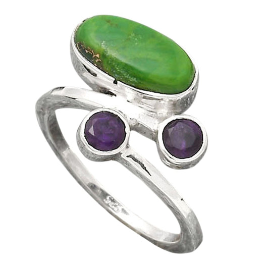 Copper Green Turquoise and Amethyst Ring size-6.5 R-1237 SDR246501