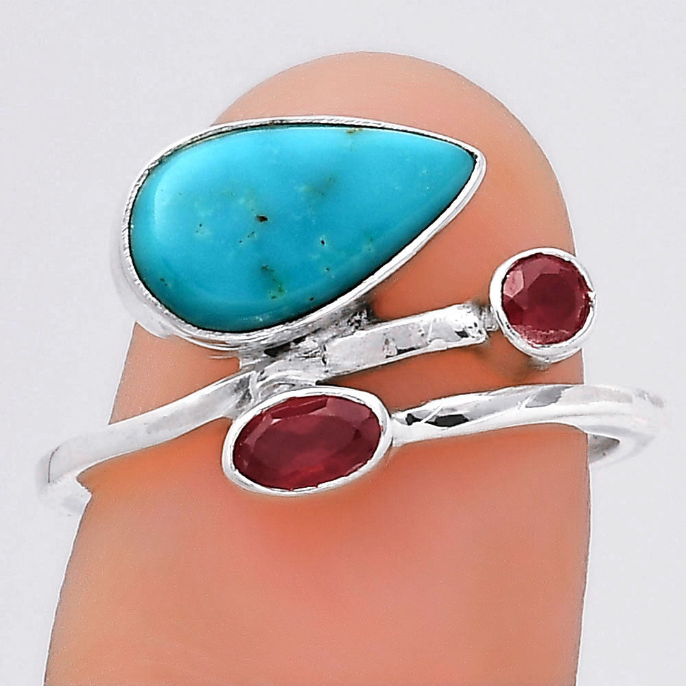 Rare Turquoise Nevada Aztec Mt & Garnet Ring size-7 R-1237 SDR246502
