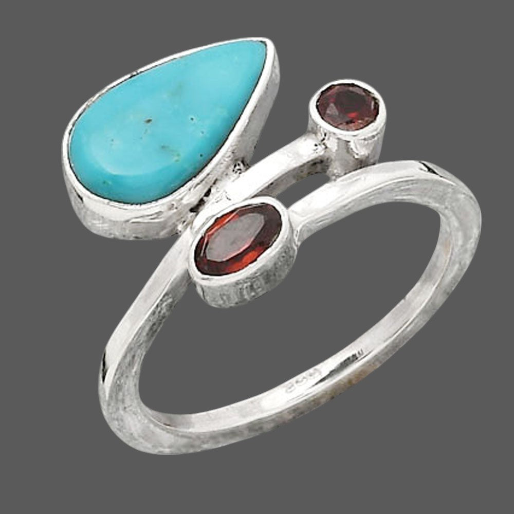 Rare Turquoise Nevada Aztec Mt & Garnet Ring size-7 R-1237 SDR246502