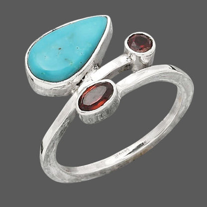 Rare Turquoise Nevada Aztec Mt & Garnet Ring size-7 R-1237 SDR246502