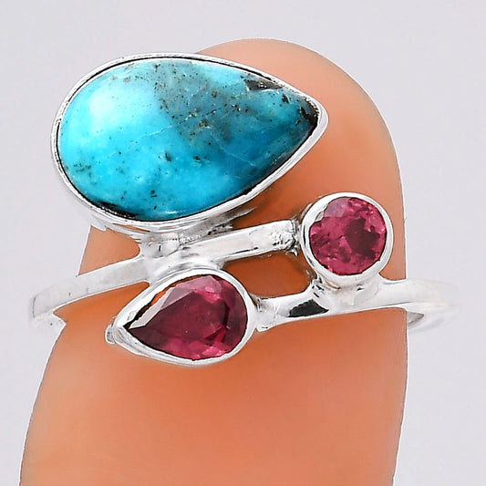 Natural Turquoise Morenci Mine and Garnet Ring size-6.5 R-1237 SDR246513