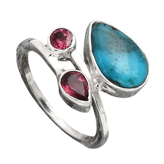 Natural Turquoise Morenci Mine and Garnet Ring size-6.5 R-1237 SDR246513