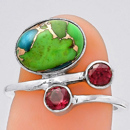 Blue Turquoise In Green Mohave USA and Garnet Ring size-7 R-1237 SDR246516
