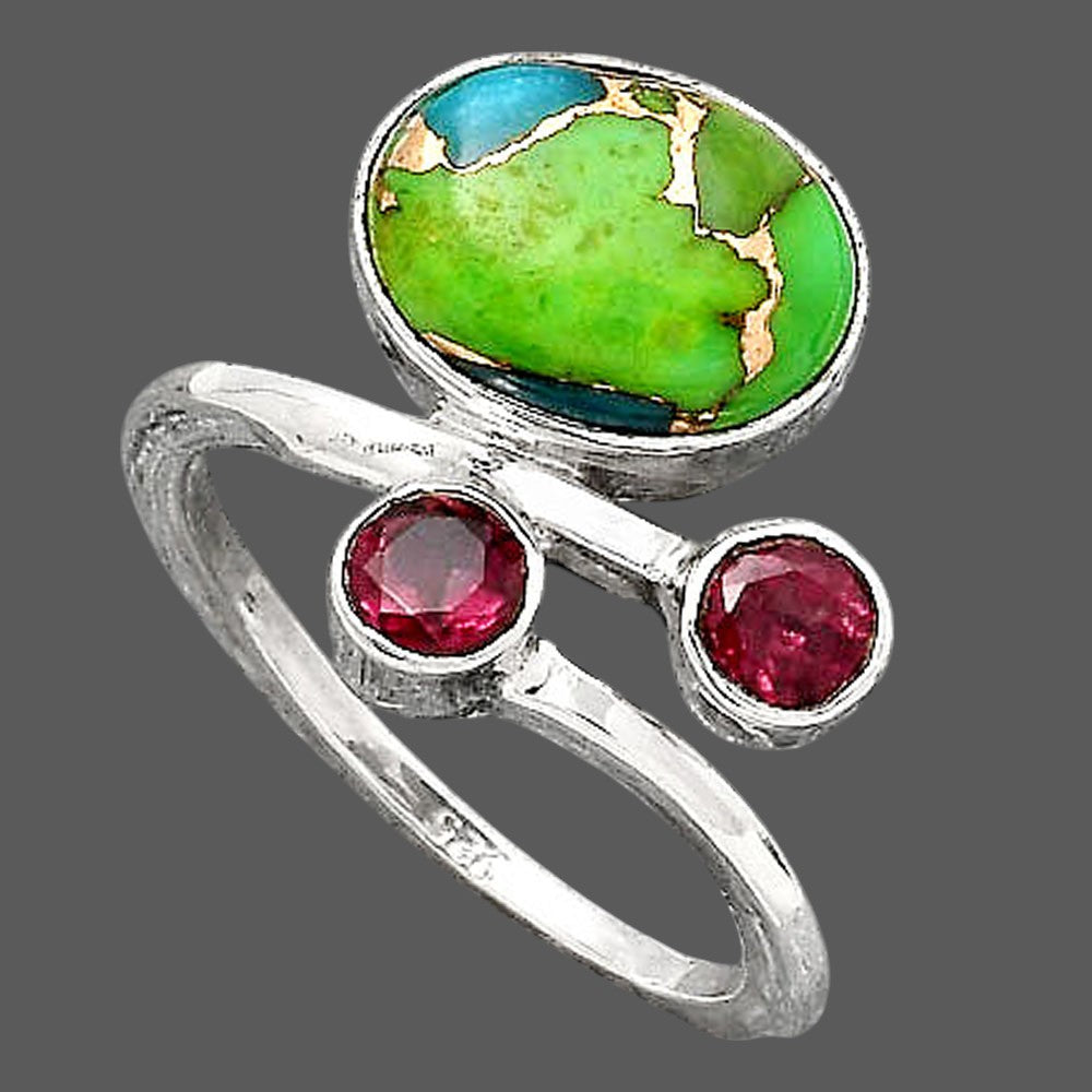 Blue Turquoise In Green Mohave USA and Garnet Ring size-7 R-1237 SDR246516