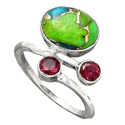 Blue Turquoise In Green Mohave USA and Garnet Ring size-7 R-1237 SDR246516