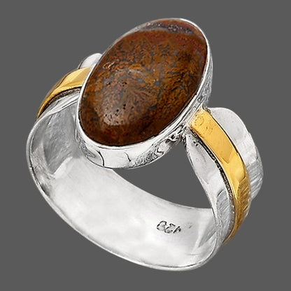 Two Tone - Natural Red Moss Agate Ring size-7.5 R-1519 SDR246664