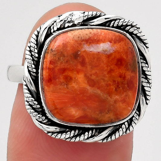 Natural Red Sponge Coral Ring size-7 R-1013 SDR246870