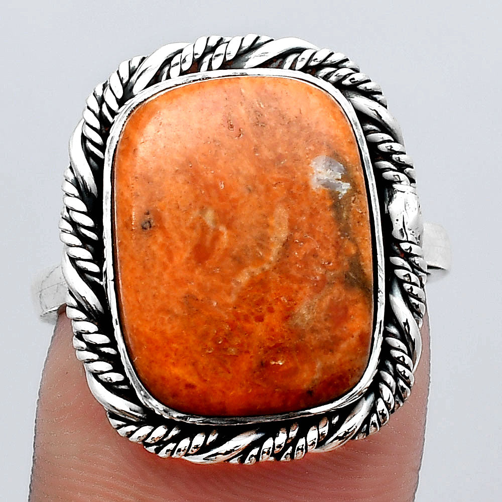Natural Red Sponge Coral Ring size-8.5 R-1013 SDR246873