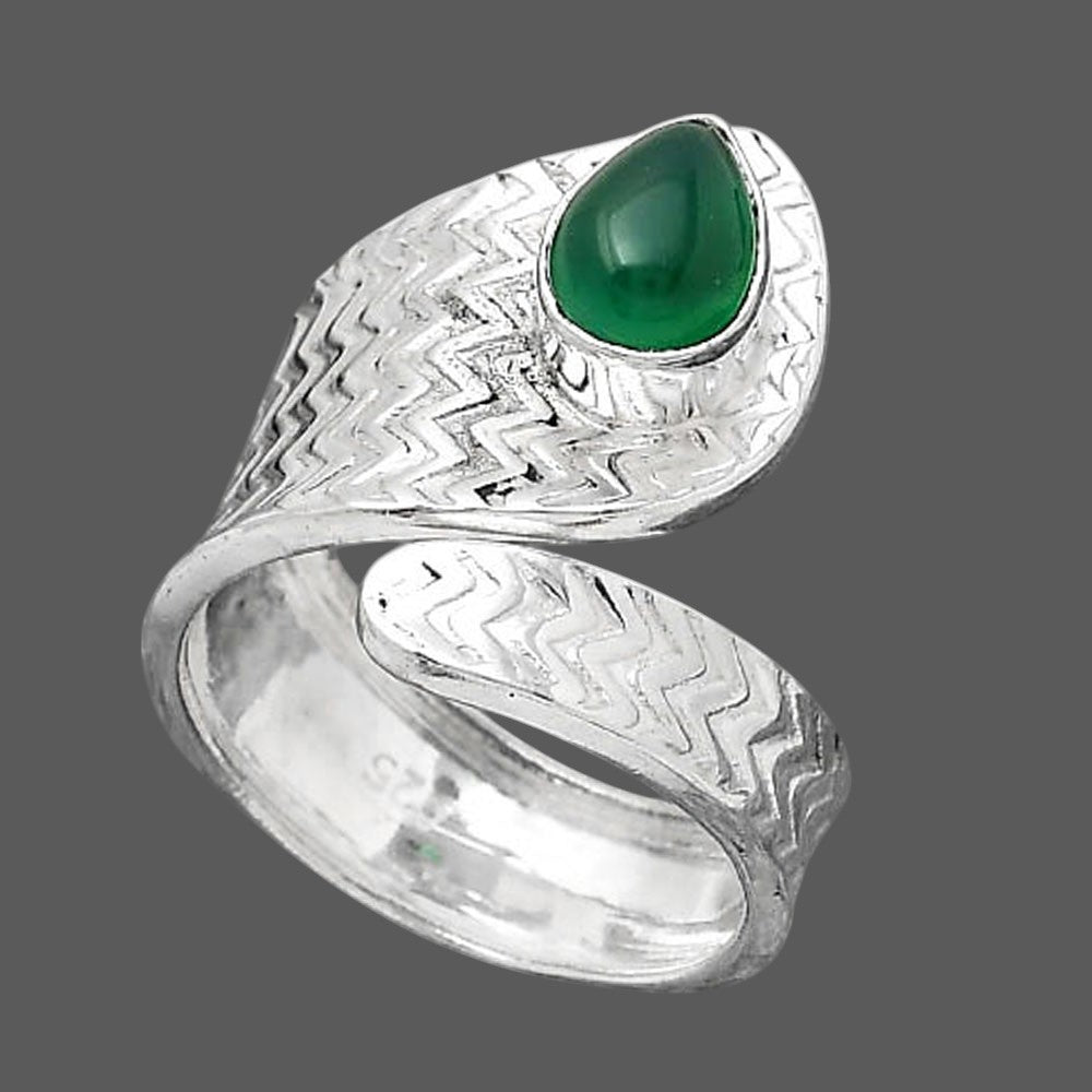 Adjustable - Natural Green Onyx Ring size-7 R-1374 SDR246940
