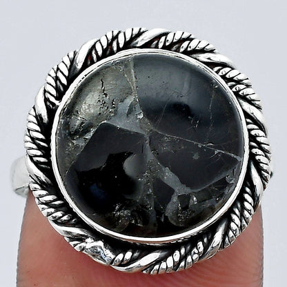 Natural Obsidian And Zinc Ring size-8 R-1013 SDR246997