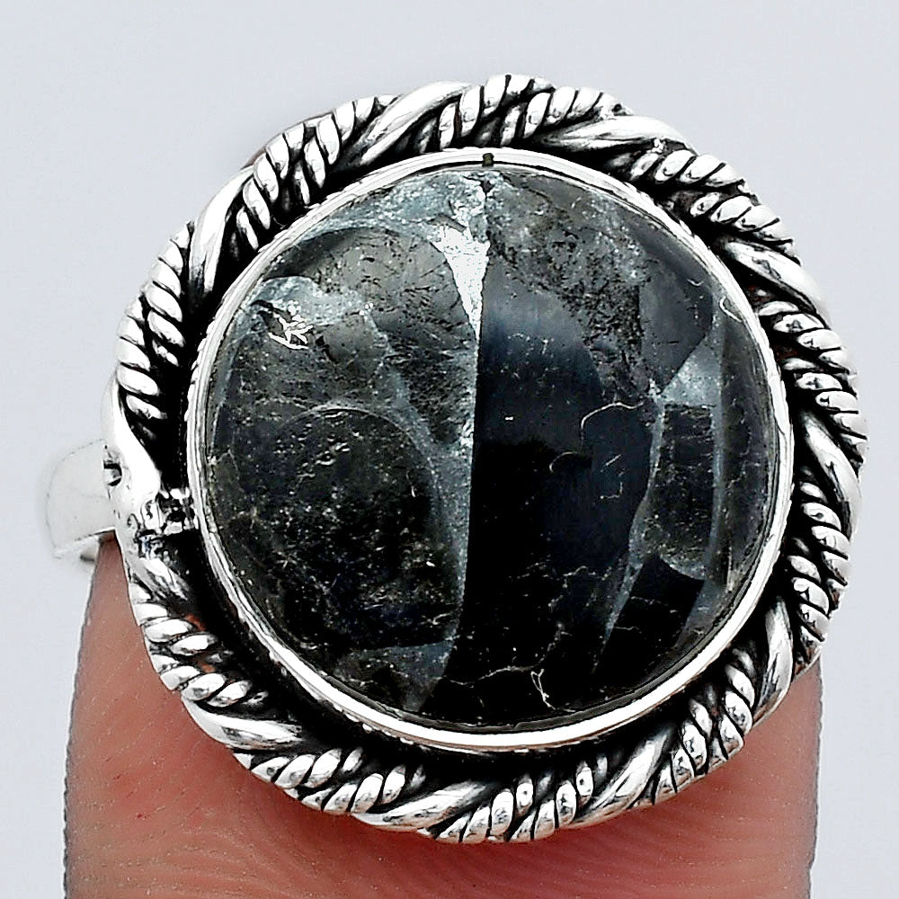 Natural Obsidian And Zinc Ring size-8 R-1013 SDR247001
