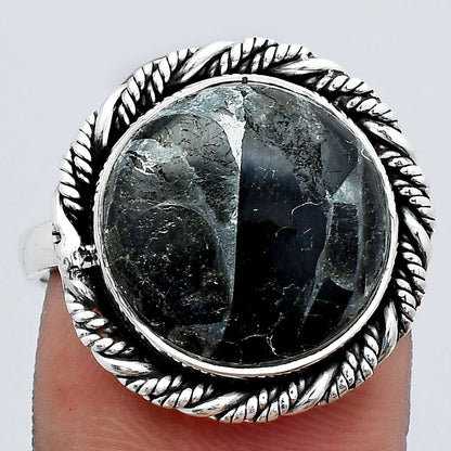 Natural Obsidian And Zinc Ring size-8 R-1013 SDR247001
