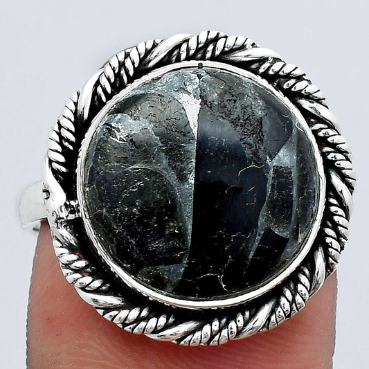 Natural Obsidian And Zinc Ring size-8 R-1013 SDR247001