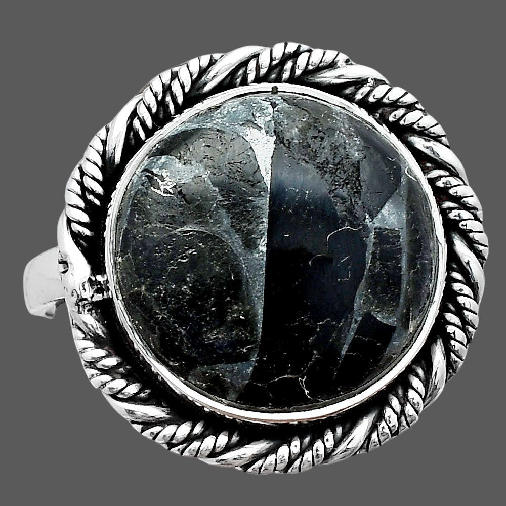 Natural Obsidian And Zinc Ring size-8 R-1013 SDR247001