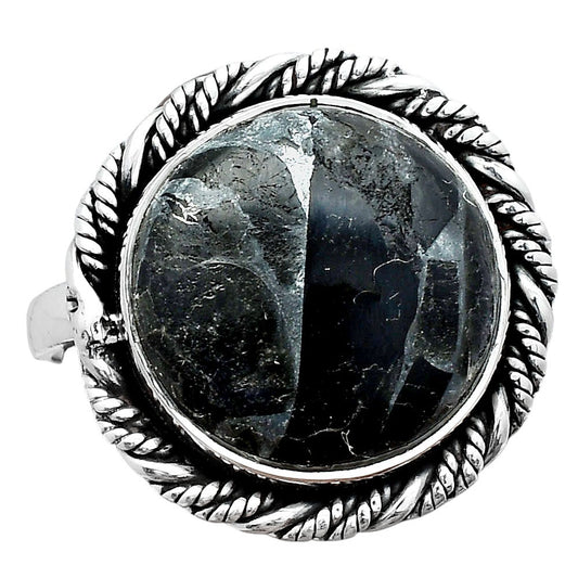 Natural Obsidian And Zinc Ring size-8 R-1013 SDR247001