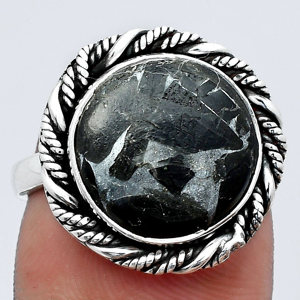 Natural Obsidian And Zinc Ring size-7 R-1013 SDR247005