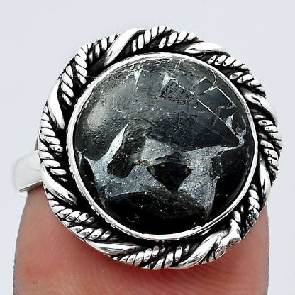 Natural Obsidian And Zinc Ring size-7 R-1013 SDR247005