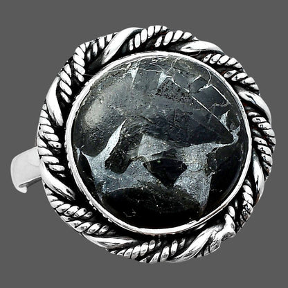 Natural Obsidian And Zinc Ring size-7 R-1013 SDR247005
