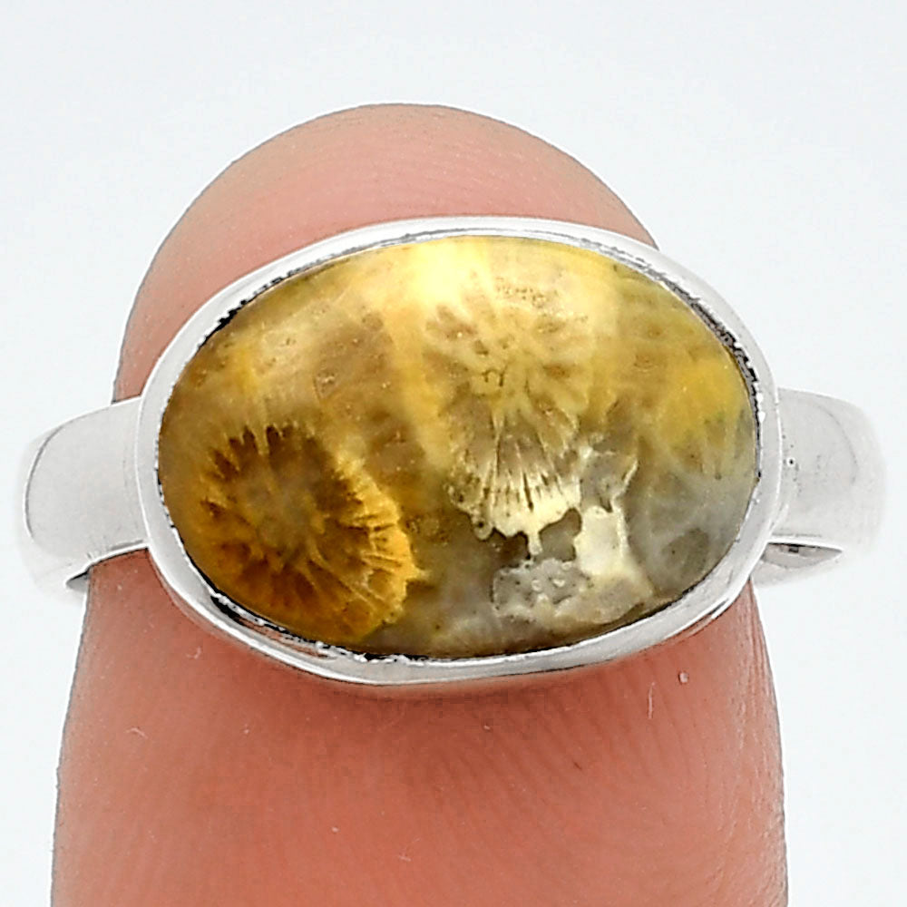 Natural Flower Fossil Coral Ring size-7 R-1057 SDR247521