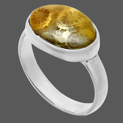 Natural Flower Fossil Coral Ring size-7 R-1057 SDR247521