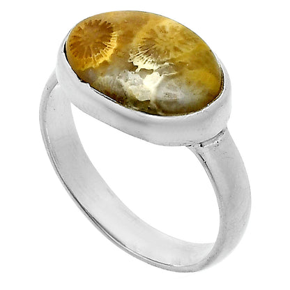 Natural Flower Fossil Coral Ring size-7 R-1057 SDR247521