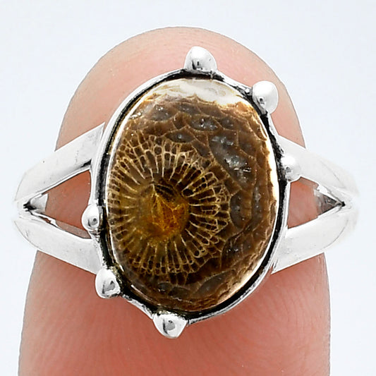 Natural Flower Fossil Coral Ring size-7 R-1506 SDR247623