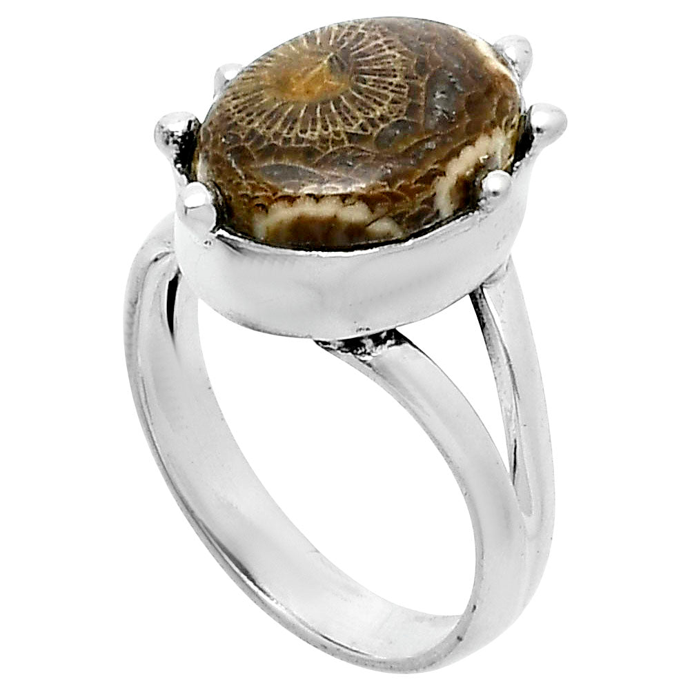 Natural Flower Fossil Coral Ring size-7 R-1506 SDR247623