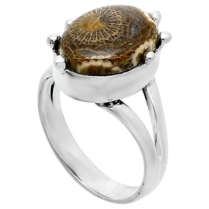 Natural Flower Fossil Coral Ring size-7 R-1506 SDR247623