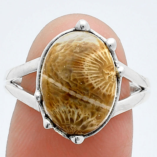 Natural Flower Fossil Coral Ring size-8.5 R-1506 SDR247633