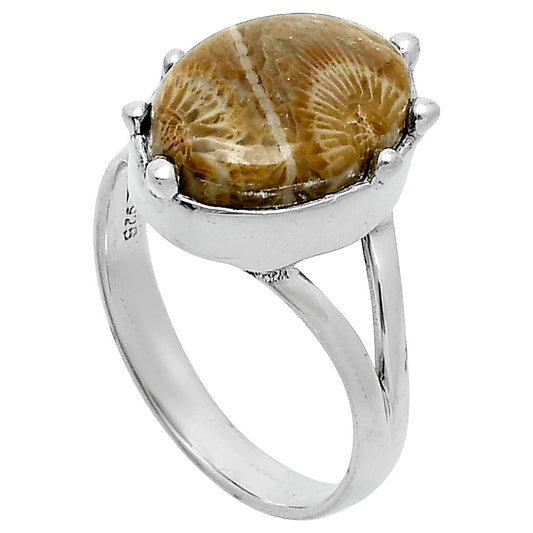 Natural Flower Fossil Coral Ring size-8.5 R-1506 SDR247633