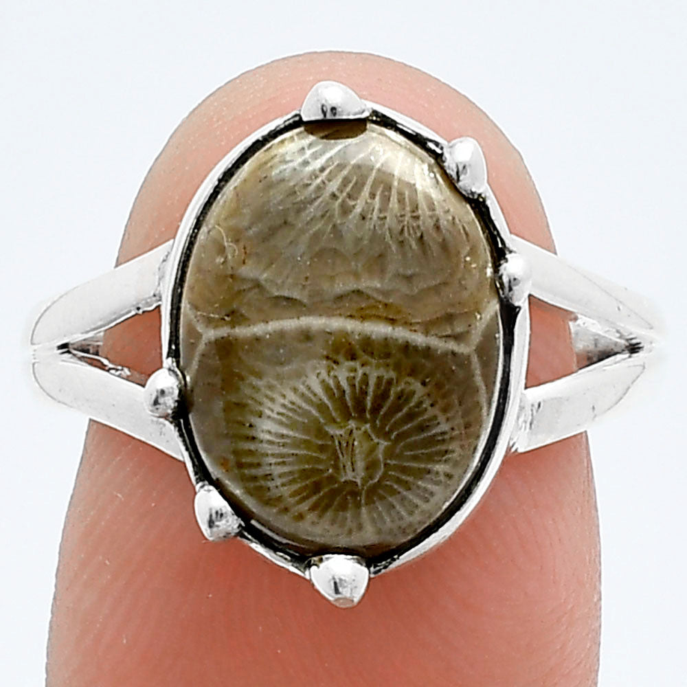 Natural Flower Fossil Coral Ring size-8.5 R-1506 SDR247645