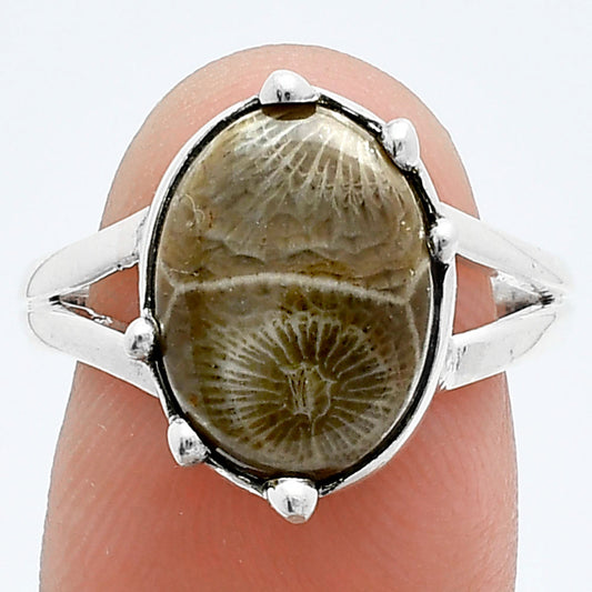 Natural Flower Fossil Coral Ring size-8.5 R-1506 SDR247645