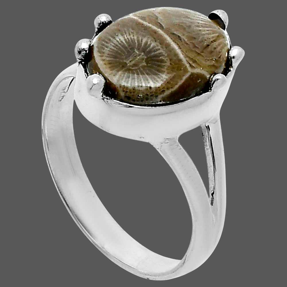 Natural Flower Fossil Coral Ring size-8.5 R-1506 SDR247645