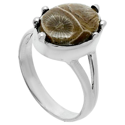 Natural Flower Fossil Coral Ring size-8.5 R-1506 SDR247645