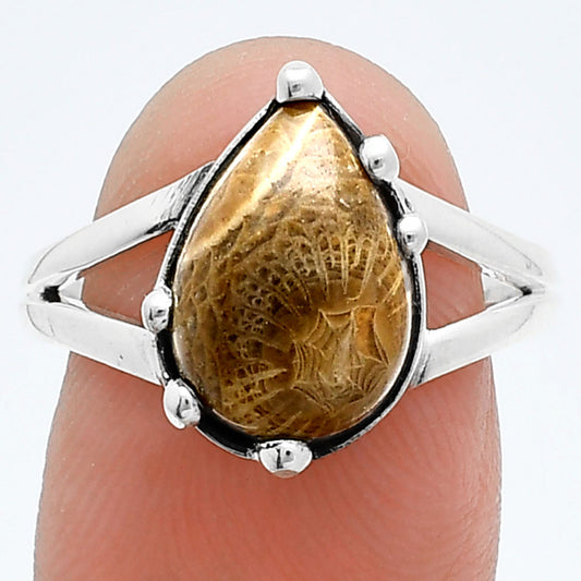 Natural Flower Fossil Coral Ring size-8.5 R-1506 SDR247673