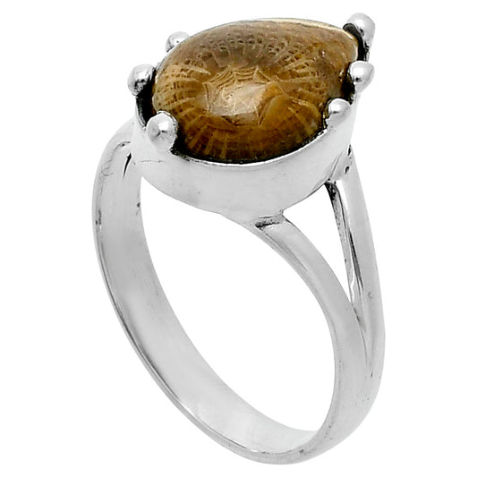 Natural Flower Fossil Coral Ring size-8.5 R-1506 SDR247673