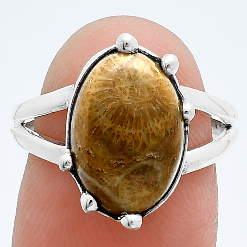 Natural Flower Fossil Coral Ring size-7 R-1506 SDR247674