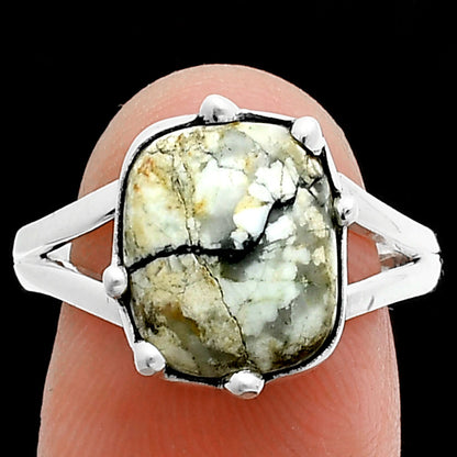 Authentic White Buffalo Turquoise Nevada Ring size-8.5 R-1506 SDR247697